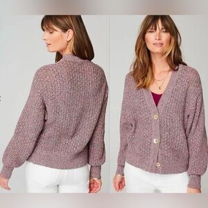 J.Jill Loose Knit Cardigan Mixed Color Textured Cottagecore Gold Button Sweater